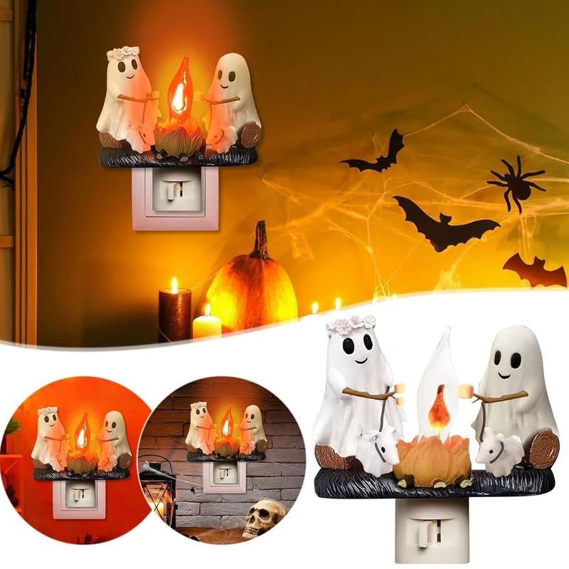 Ghost Campfire Flickering Night Light, Ghosts Campfire Flicker Flame Halloween Nightlight, 3D LED Campfire Night Light, Halloween Nightlight Indoor Figurine Lamps Decorations