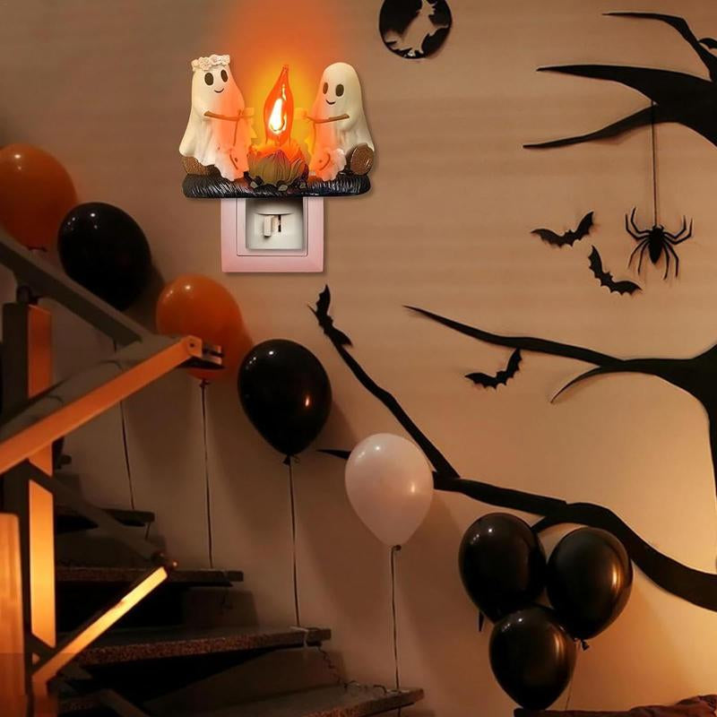 Ghost Campfire Flickering Night Light, Ghosts Campfire Flicker Flame Halloween Nightlight, 3D LED Campfire Night Light, Halloween Nightlight Indoor Figurine Lamps Decorations