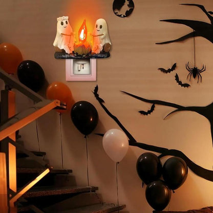 Ghost Campfire Flickering Night Light, Ghosts Campfire Flicker Flame Halloween Nightlight, 3D LED Campfire Night Light, Halloween Nightlight Indoor Figurine Lamps Decorations