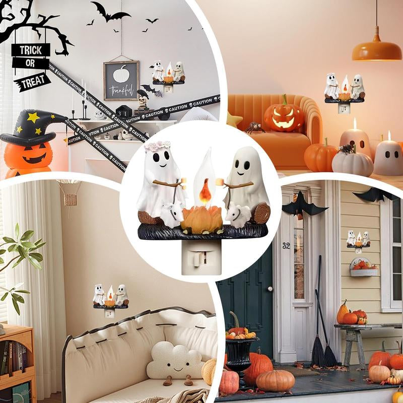 Ghost Campfire Flickering Night Light, Ghosts Campfire Flicker Flame Halloween Nightlight, 3D LED Campfire Night Light, Halloween Nightlight Indoor Figurine Lamps Decorations
