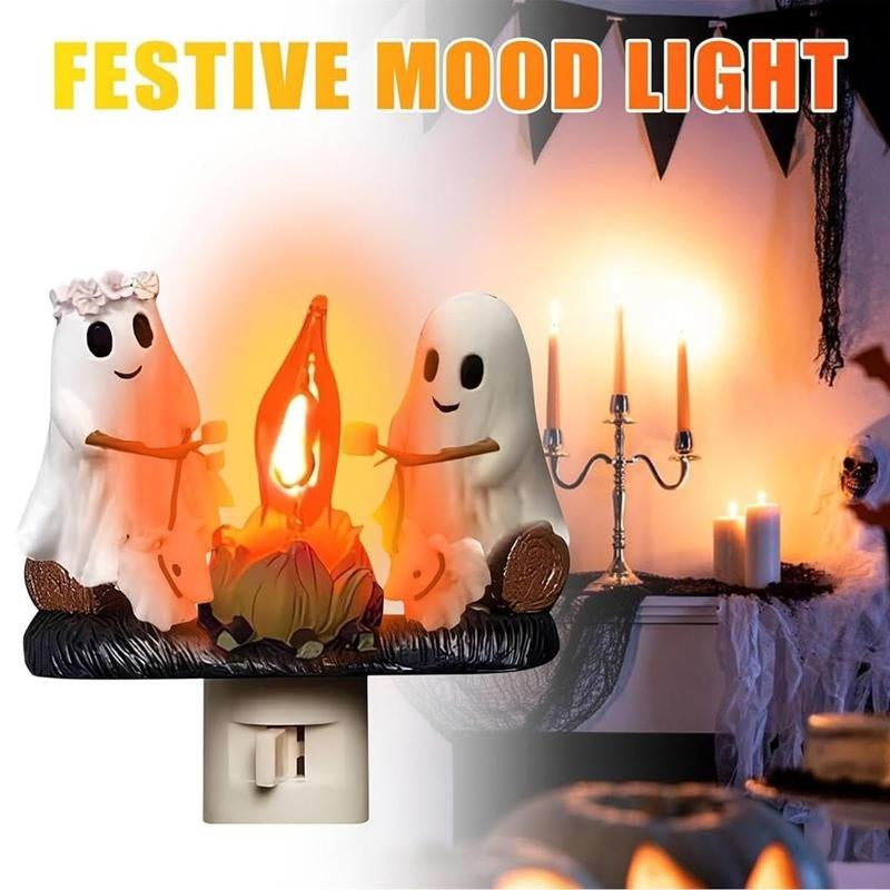 Ghost Campfire Flickering Night Light, Ghosts Campfire Flicker Flame Halloween Nightlight, 3D LED Campfire Night Light, Halloween Nightlight Indoor Figurine Lamps Decorations