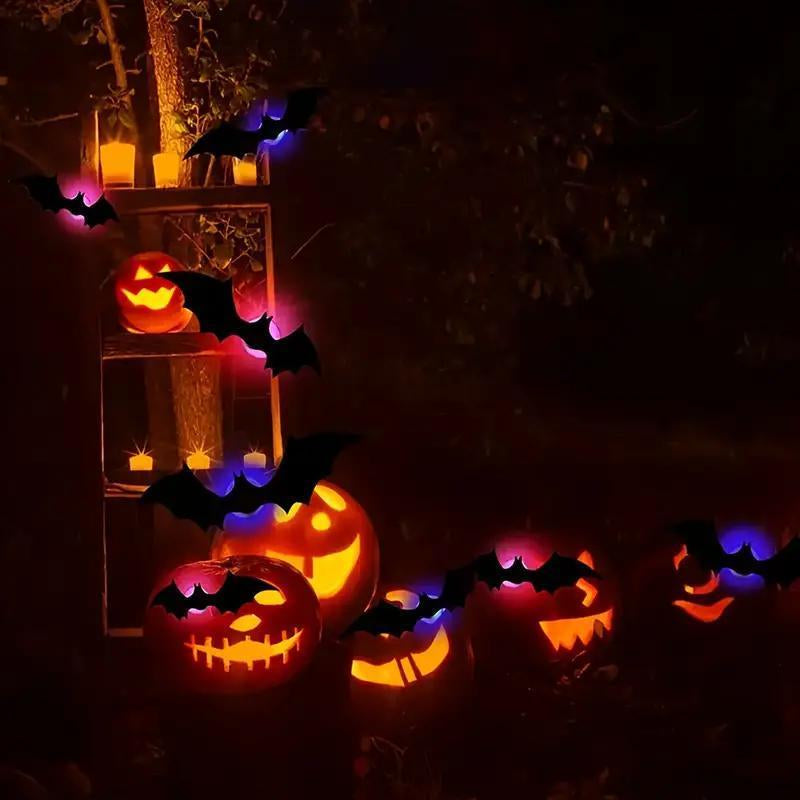 3D Bat Design LED Decoration, 12Pcs/Set Bat Shaped Wall Sticker, LED Lighted, Decorative Light for Home Party Festival, Halloween Decoration, Home Decor Ornament