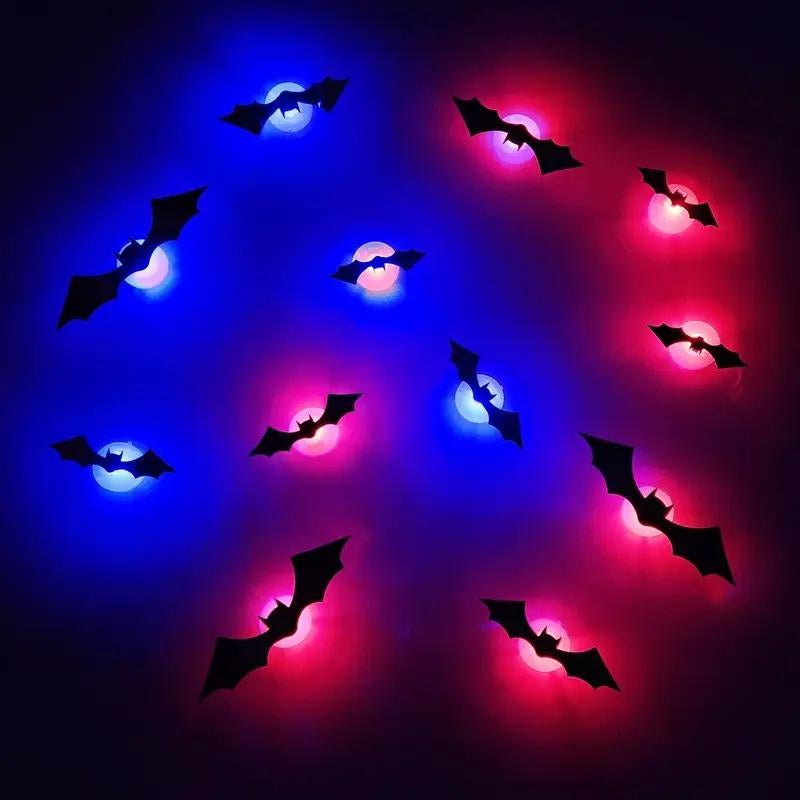 3D Bat Design LED Decoration, 12Pcs/Set Bat Shaped Wall Sticker, LED Lighted, Decorative Light for Home Party Festival, Halloween Decoration, Home Decor Ornament