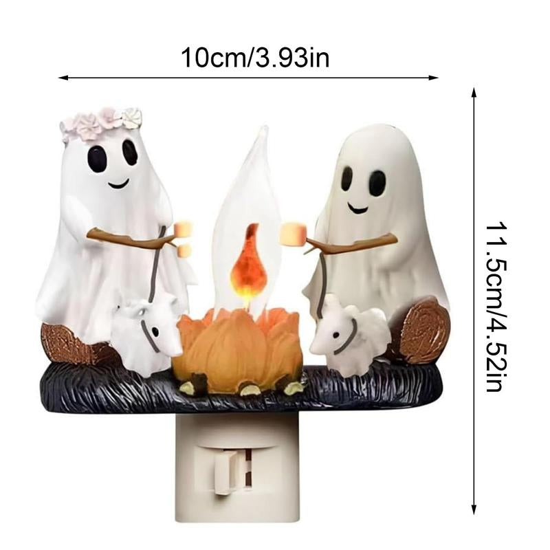 Ghost Campfire Flickering Night Light, Ghosts Campfire Flicker Flame Halloween Nightlight, 3D LED Campfire Night Light, Halloween Nightlight Indoor Figurine Lamps Decorations