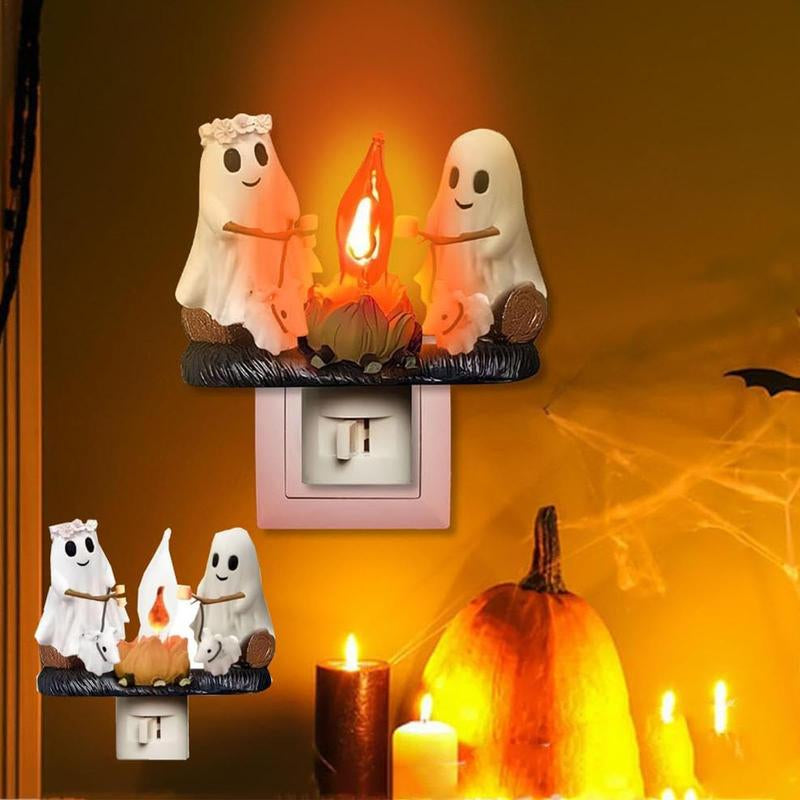Ghost Campfire Flickering Night Light, Ghosts Campfire Flicker Flame Halloween Nightlight, 3D LED Campfire Night Light, Halloween Nightlight Indoor Figurine Lamps Decorations
